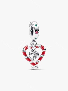 Pandora Double Candy Cane Heart Christmas Dangle Charm